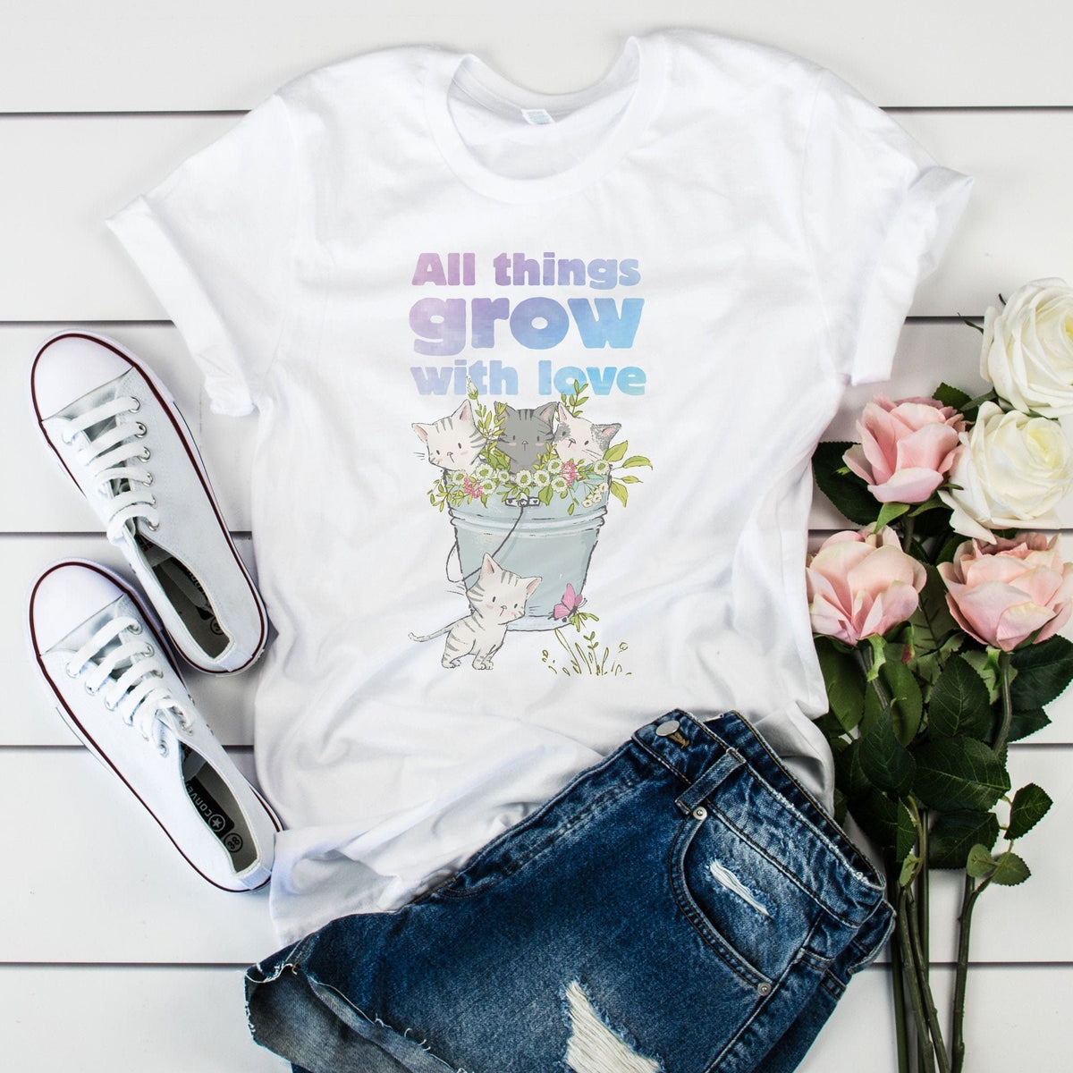 Things Grow Love Kitten Spring Nature Catlover Cat - Adult & Kids T-Shirts, Sweatshirts & Hoodies apparel design preview 1