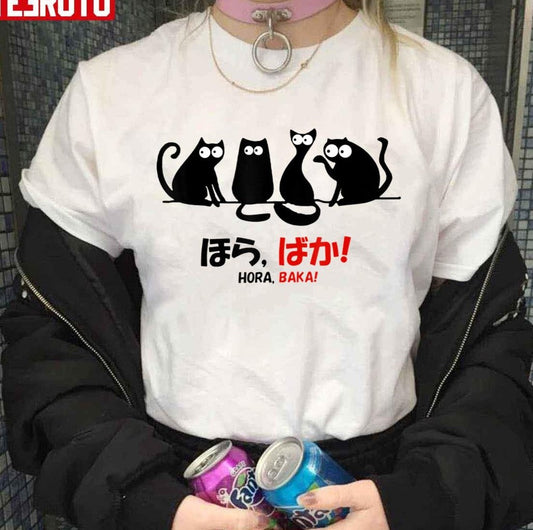 Anime Cute Cats Hora Baka Japanese Cat Lover Unisex T-shirt - T-Shirt, Sweatshirt, Hoodie