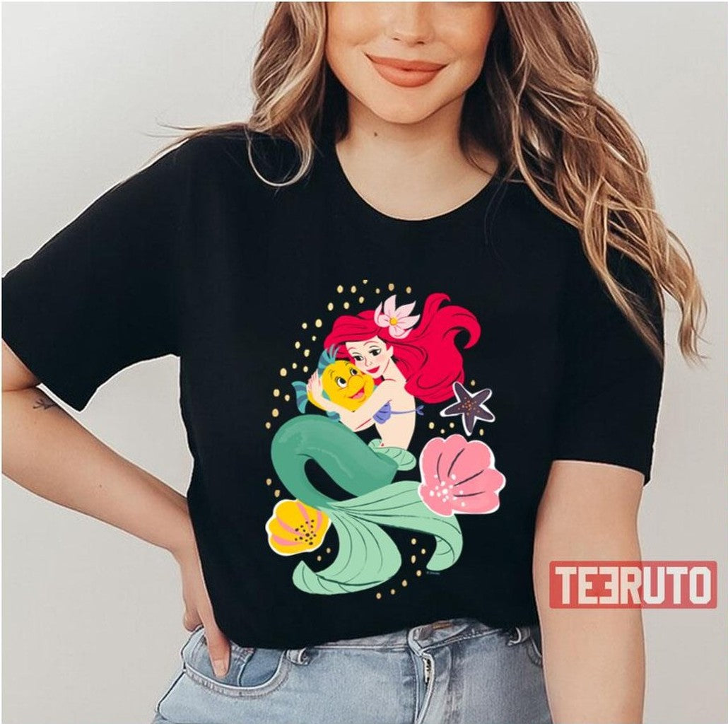 Princess Ariel Holding Flounder Illustration Unisex T-Shirt - T-Shirt, Sweatshirt, Hoodie