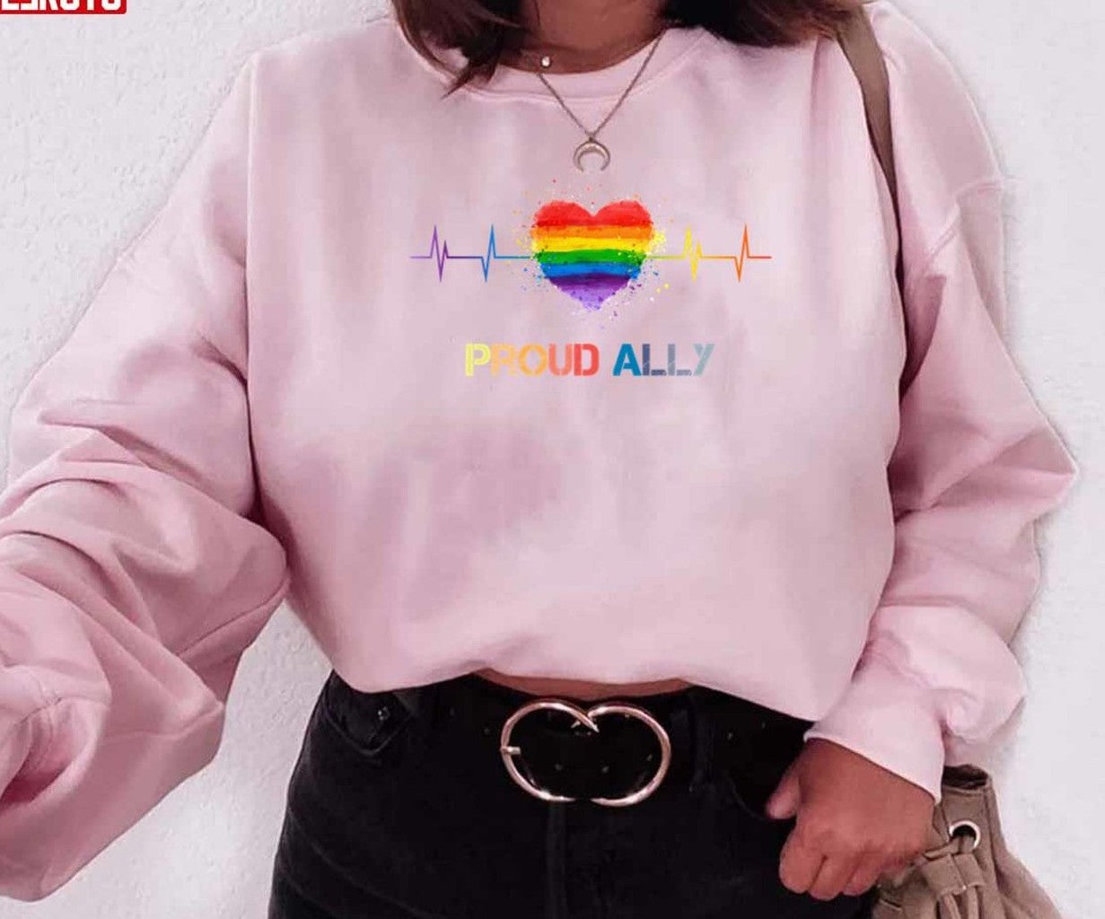 Proud Ally Heart Beat Pride Unisex Sweatshirt - T-Shirt, Sweatshirt, Hoodie