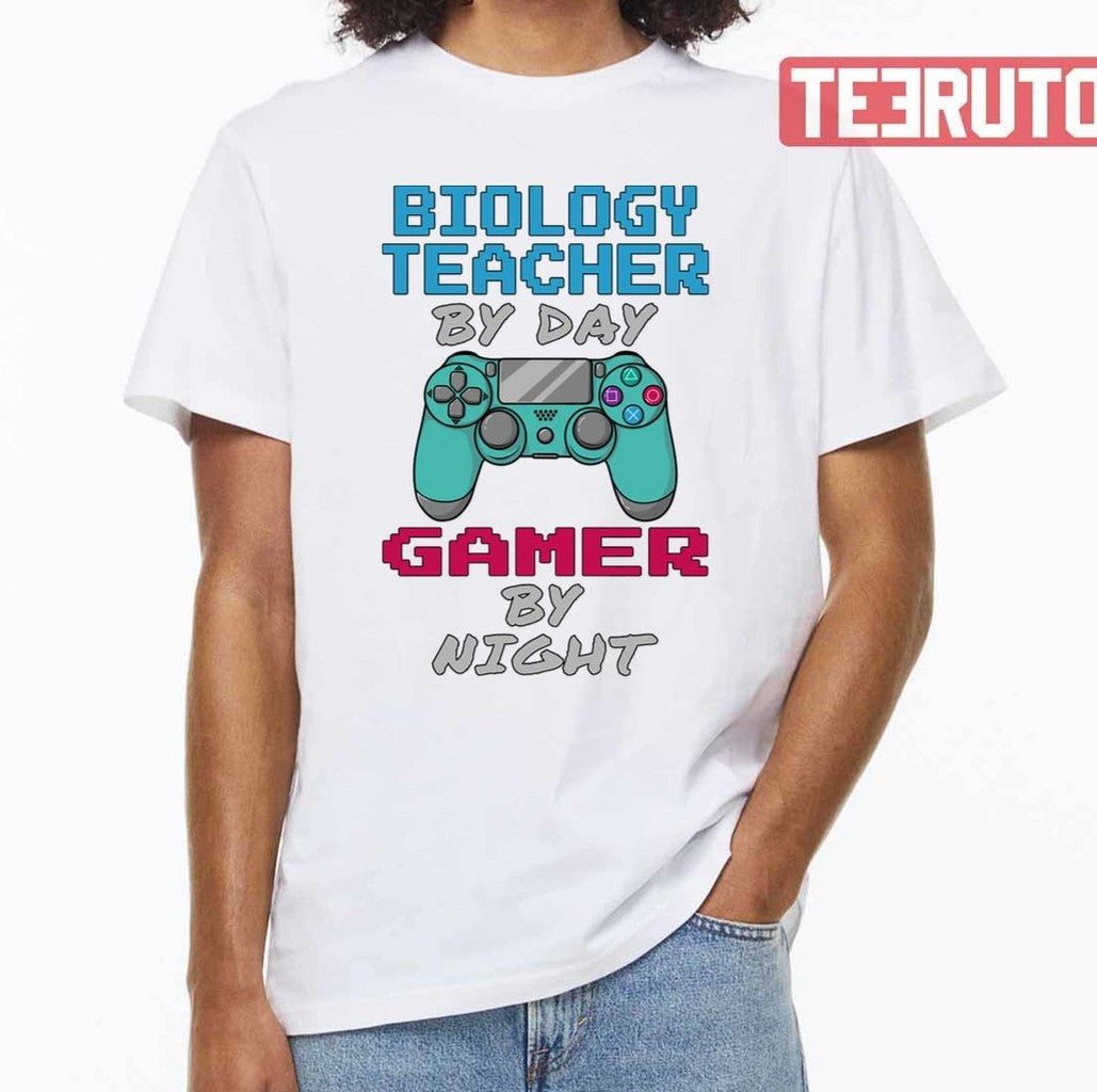 National Teacher Day Biology Teacher By Day Gaming By Night Graphic Unisex T-Shirt - T-Shirt, Sweatshirt, Hoodie