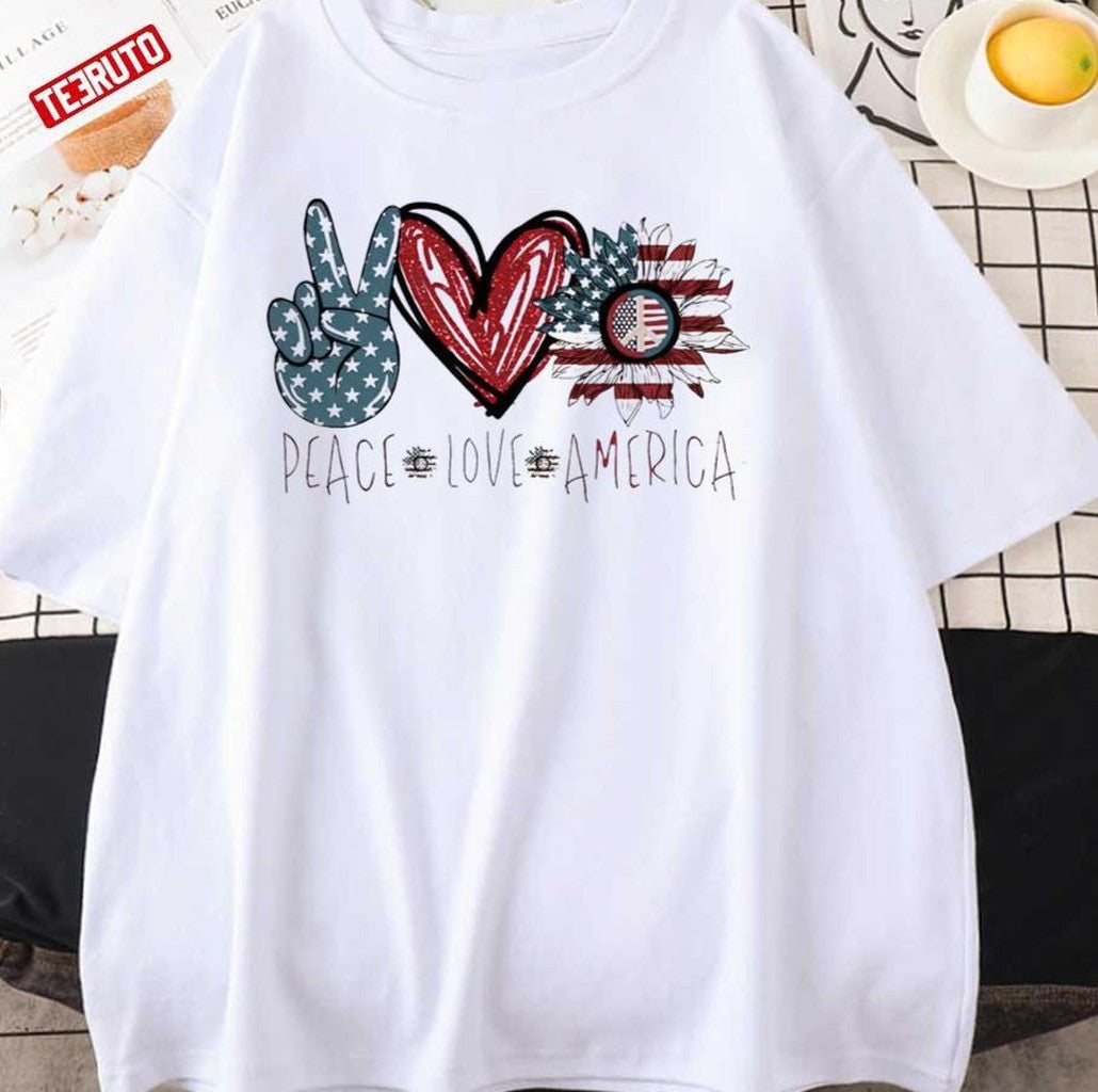 Peace Love America 4th July USA Unisex T-Shirt - T-Shirt, Sweatshirt, Hoodie