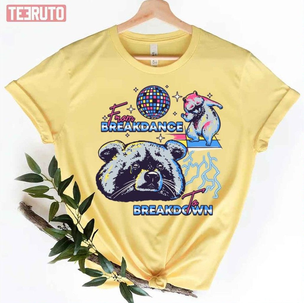 Raccoon Meme From Breakdance To Breakdown Unisex T-Shirt - T-Shirt, Sweatshirt, Hoodie