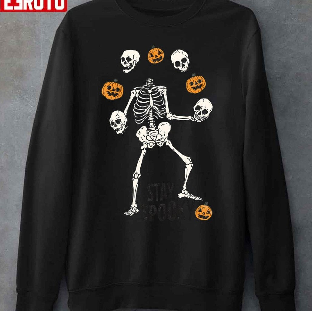 Play With Me Stay Spooky Juggling Skeleton Pumpkins And Skeleton Halloween Unisex Sweatshirt - T-Shirt, Sweatshirt, Hoodie