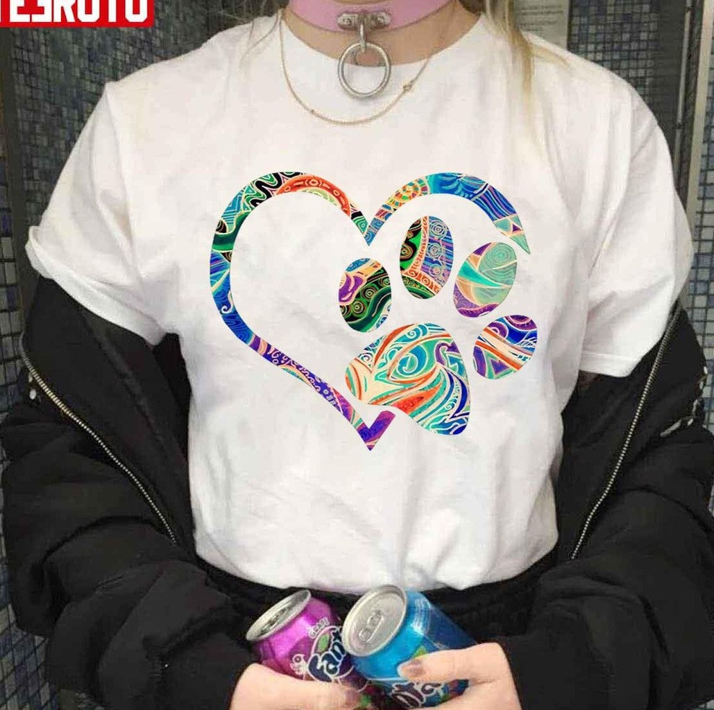 Pawprint Tie Dye Rainbow Inspired Dog Paw Print Gift Unisex T-shirt - T-Shirt, Sweatshirt, Hoodie