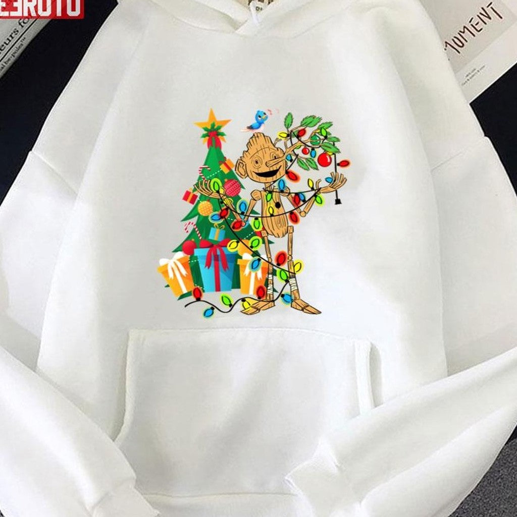 Pinocchio With Christmas Tree Guillermo Del Toro Pinocchio Pinocchio Movie 2023 Unisex Hoodie - T-Shirt, Sweatshirt, Hoodie