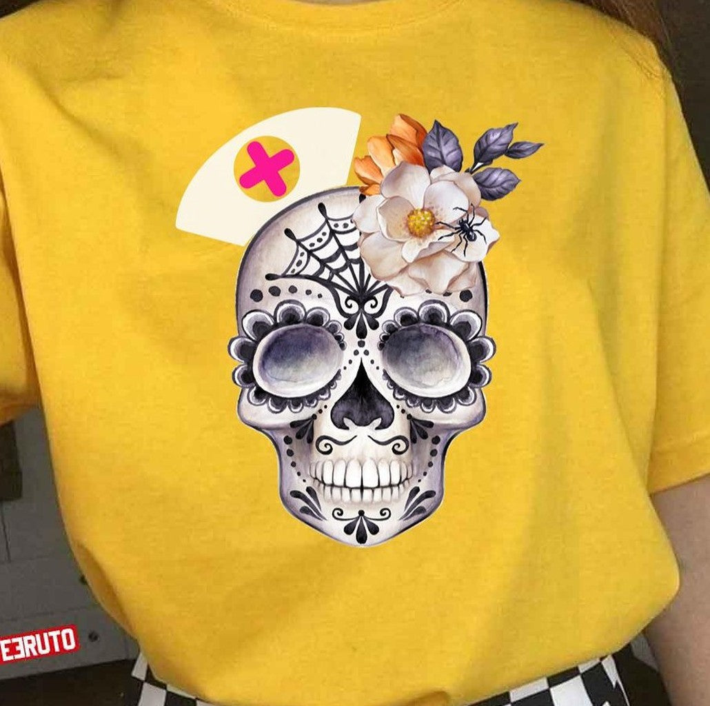 Nurse Sugar Skull Stethoscope RN Medical Halloween Costume Unisex T-Shirt - T-Shirt, Sweatshirt, Hoodie