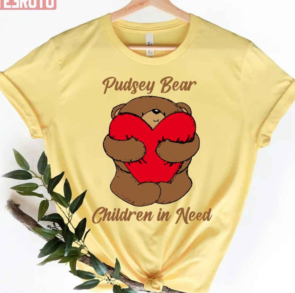 Pudsey Brown Bear Holding Big Heart Unisex T-Shirt - T-Shirt, Sweatshirt, Hoodie