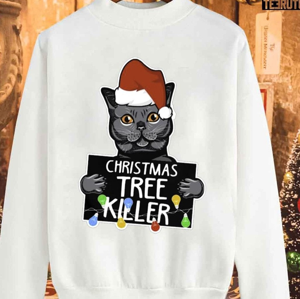 Santa Black Cat Christmas Tree Killer Mugshot Unisex Sweatshirt - T-Shirt, Sweatshirt, Hoodie