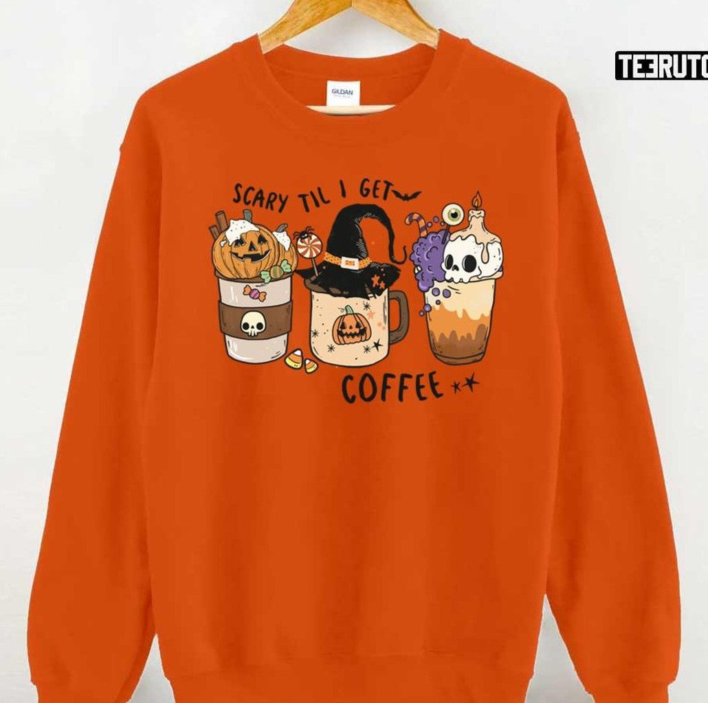 Scary Til I Get Coffee Costume Lazy Funny Halloween 2022 Unisex Sweatshirt - T-Shirt, Sweatshirt, Hoodie