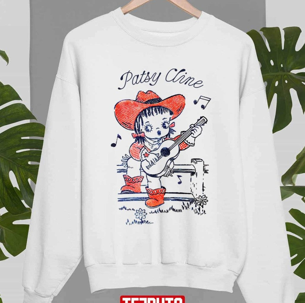 Patsy Cline Chibi Character Playing Guitar Retro Style Country Fan Design Unisex Sweatshirt - T-Shirt, Sweatshirt, Hoodie