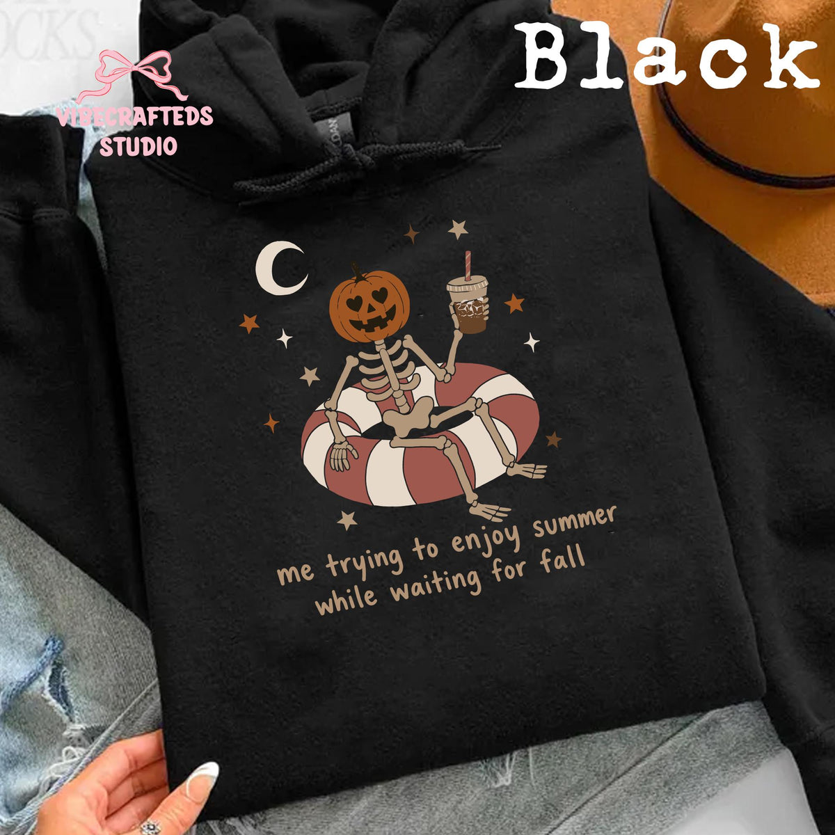 Summerween Skeleton Trying Enjoy Summer While Waiting - Adult & Kids T-Shirts, Sweatshirts & Hoodies apparel design preview 4