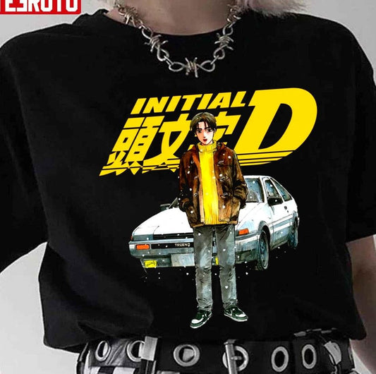 Anime Yellow Logo Design Initial D Unisex T-Shirt - T-Shirt, Sweatshirt, Hoodie