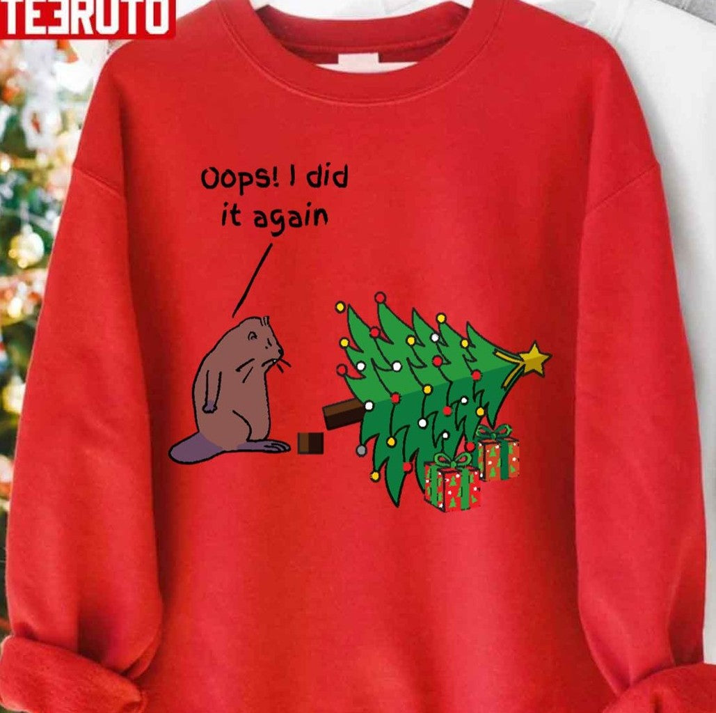 Oops! I Did It Again Funny Christmas Beaver Britney Spears Unisex Sweatshirt - T-Shirt, Sweatshirt, Hoodie