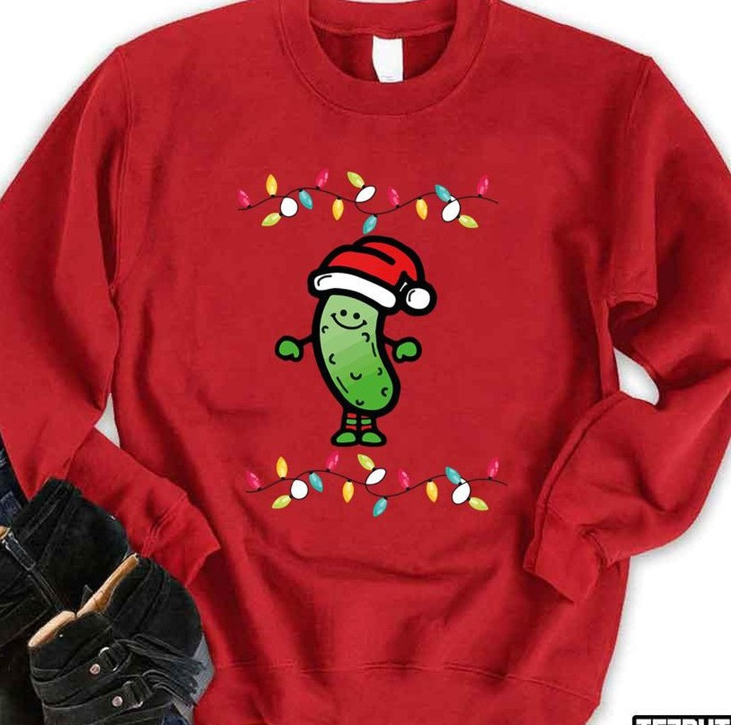 Pickle Christmas With Lights Cute Unisex Sweatshirt - T-Shirt, Sweatshirt, Hoodie