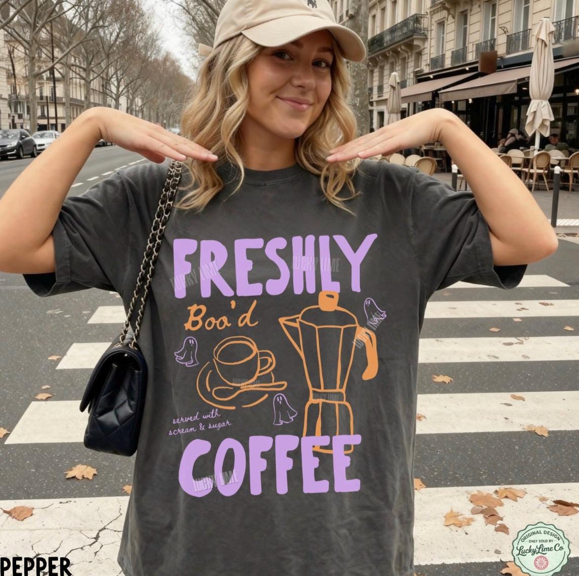 Comfort Colors Halloween Coffee Freshly Boo Ghos - Adult & Kids T-Shirts, Sweatshirts & Hoodies apparel design preview 3