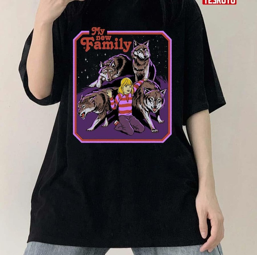 My New Family Wolves Vintage Art Unisex T-Shirt - T-Shirt, Sweatshirt, Hoodie