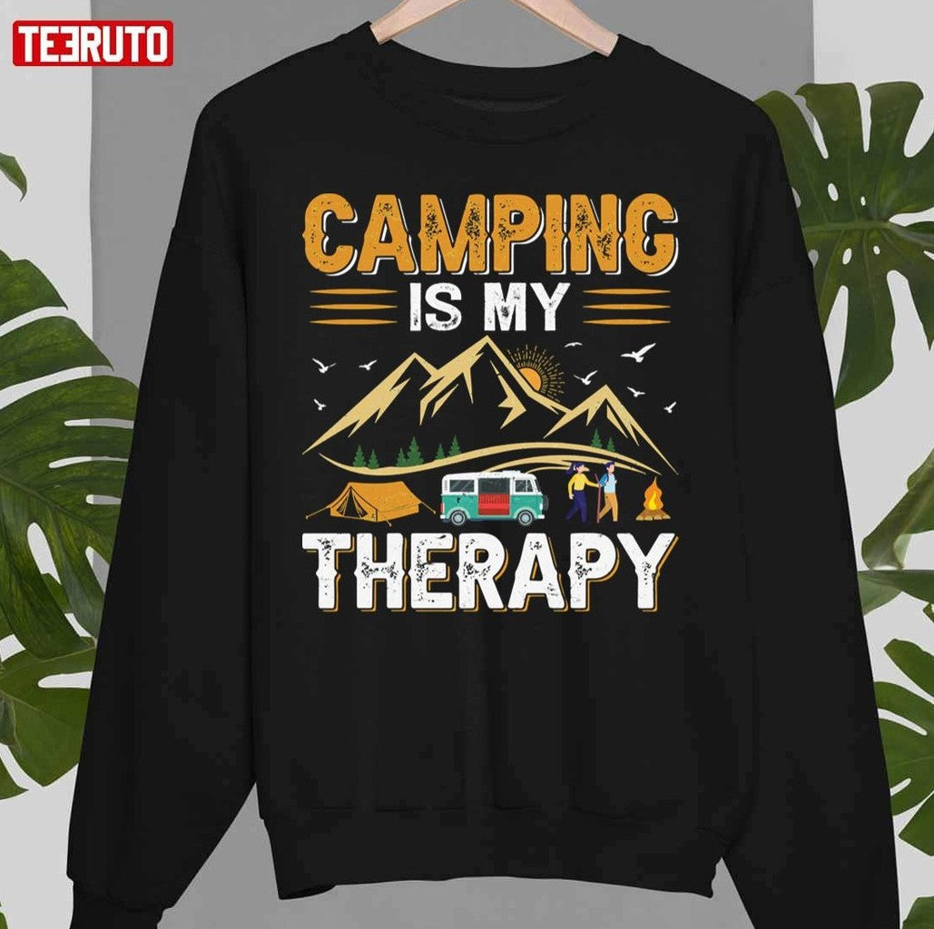 Retro Camping Is My Therapy Camping Funny Quote Unisex Sweatshirt - T-Shirt, Sweatshirt, Hoodie