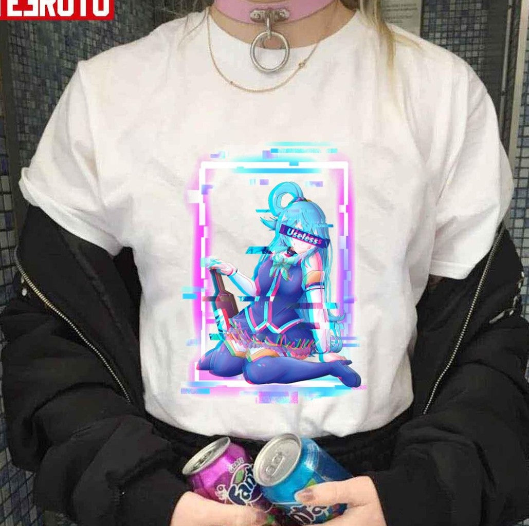 Aqua Konosuba Inspired Glitch Effect Unisex T-shirt - T-Shirt, Sweatshirt, Hoodie