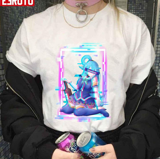 Aqua Konosuba Inspired Glitch Effect Unisex T-shirt - T-Shirt, Sweatshirt, Hoodie