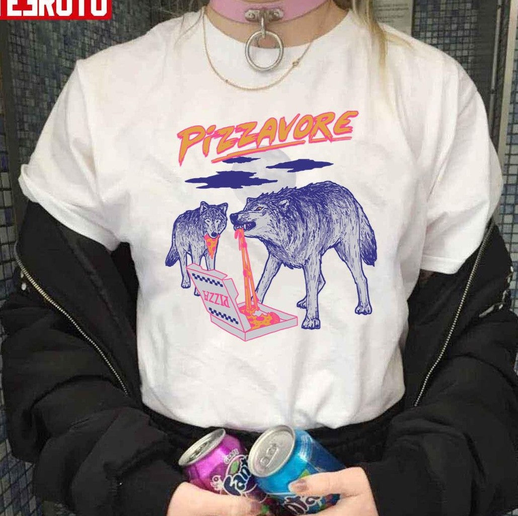 Pizzavore Funny Wolf Eating Pizza Unisex T-Shirt - T-Shirt, Sweatshirt, Hoodie