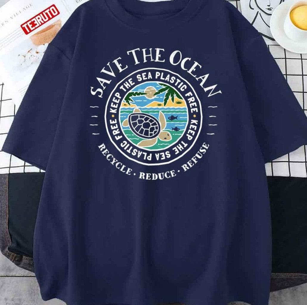 Save The Ocean Keep The Sea Plastic Free Turtle Unisex T-Shirt - T-Shirt, Sweatshirt, Hoodie