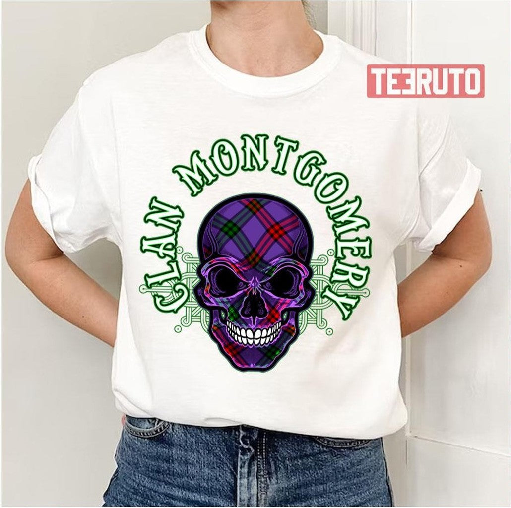 Scottish Clan Montgomery Tartan Celtic Skull Unisex T-Shirt - T-Shirt, Sweatshirt, Hoodie