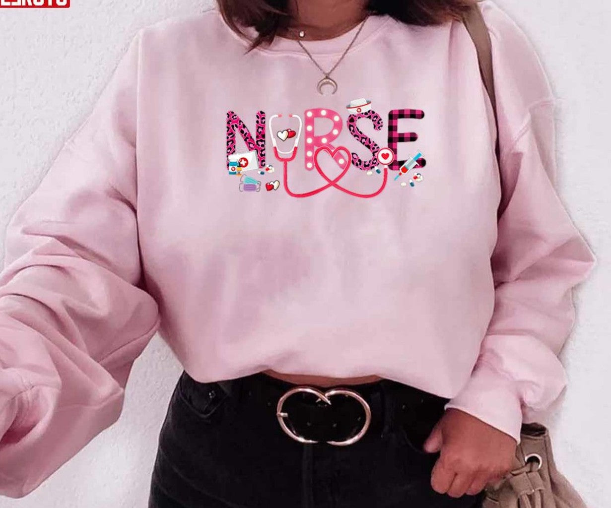 Pink Love Stethoscope Nurse Life Valentine's Day Unisex Sweatshirt - T-Shirt, Sweatshirt, Hoodie