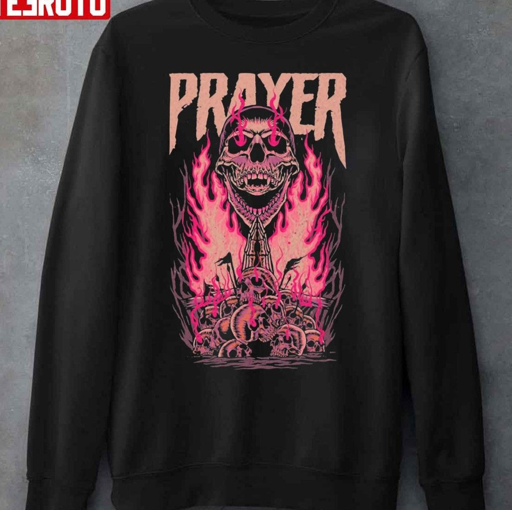 Prayer Skull In Fire Halloween Unisex Sweatshirt - T-Shirt, Sweatshirt, Hoodie
