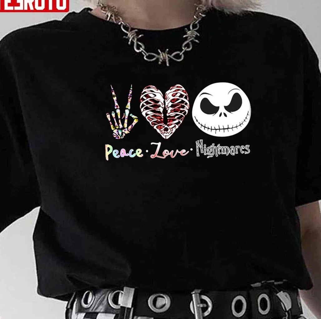 Peace Love And Nightmares Jack Skellington Unisex T-Shirt - T-Shirt, Sweatshirt, Hoodie