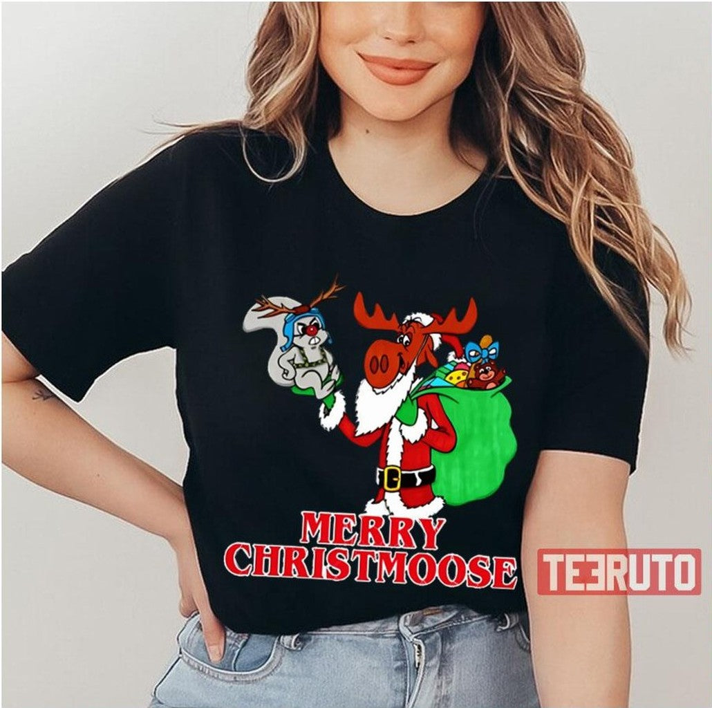 Santa Merry Christmoose Christmas 1 Rocky And Bullwinkle Unisex T-Shirt - T-Shirt, Sweatshirt, Hoodie