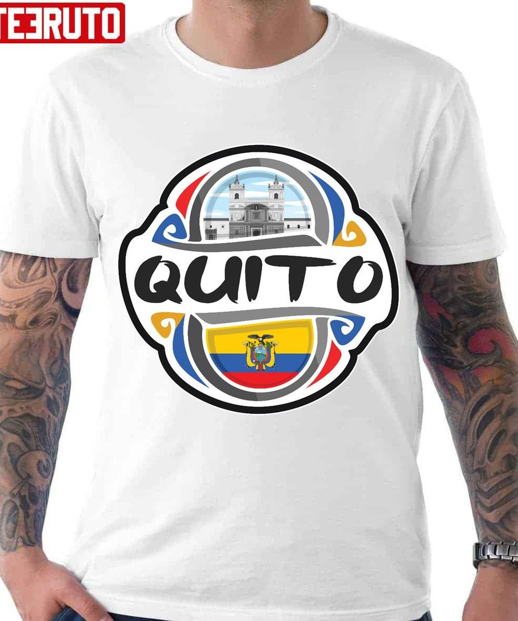 Quito Ecuador Flag Badge Travel Souvenir Stamp Unisex T-Shirt - T-Shirt, Sweatshirt, Hoodie