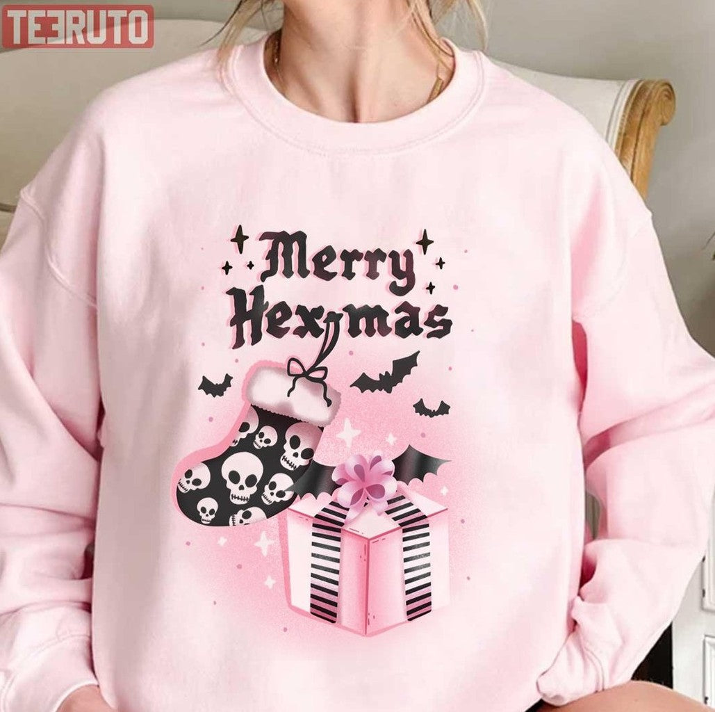 Pink Skull Merry Hex Mas Christmas Halloween Unisex Sweatshirt - T-Shirt, Sweatshirt, Hoodie