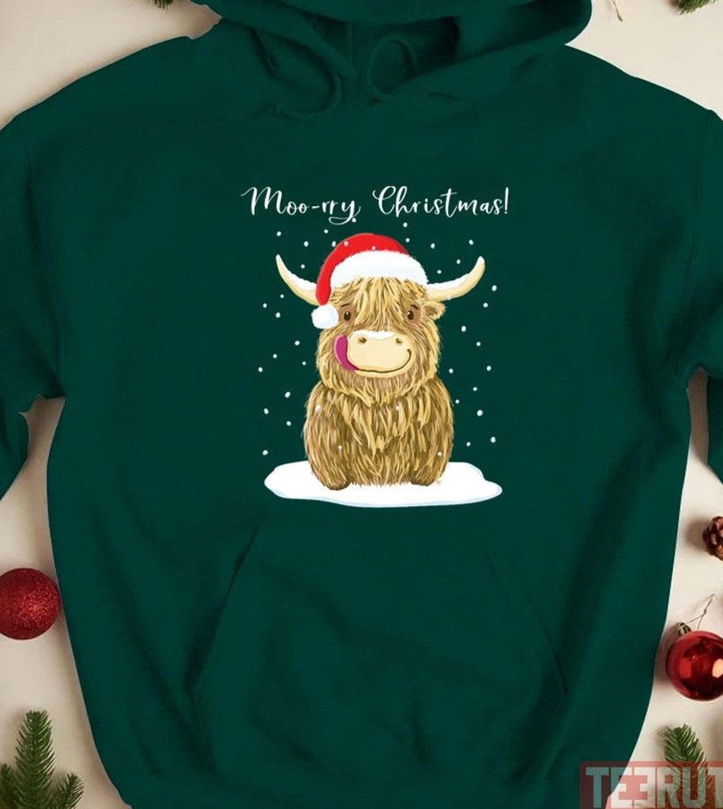 Scottish Highland Cow Moo Rry Christmas Wee Hamish Unisex Sweatshirt - T-Shirt, Sweatshirt, Hoodie