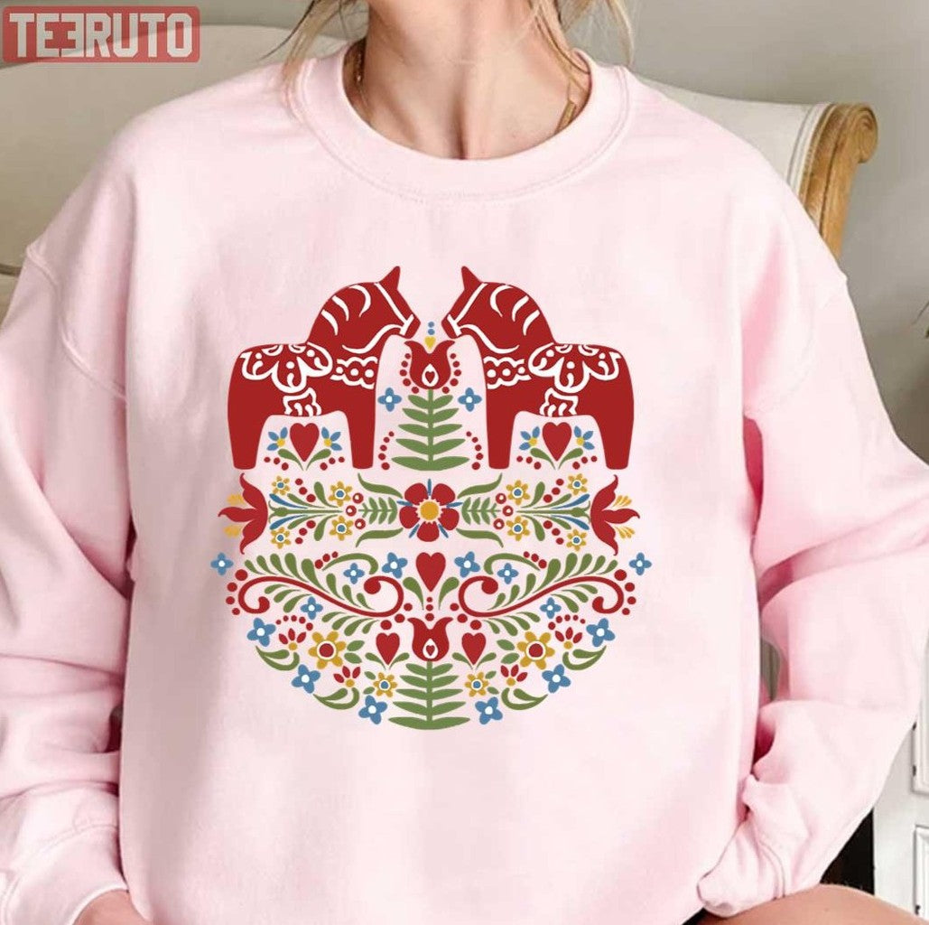 Scandinavian Dala Horse Swedish Folk Art Unisex Sweatshirt - T-Shirt, Sweatshirt, Hoodie