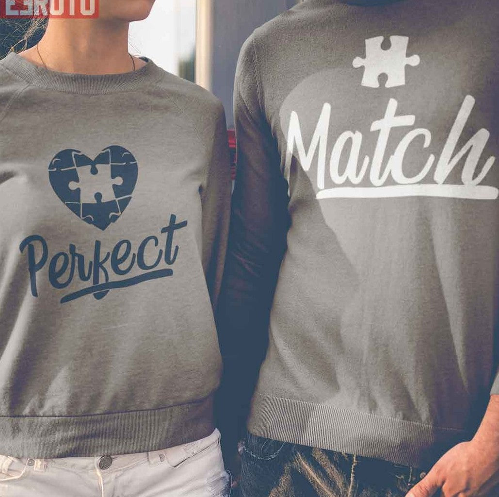 Perfect Heart Match Puzzle Couple Matching Valentine Sweatshirt - T-Shirt, Sweatshirt, Hoodie
