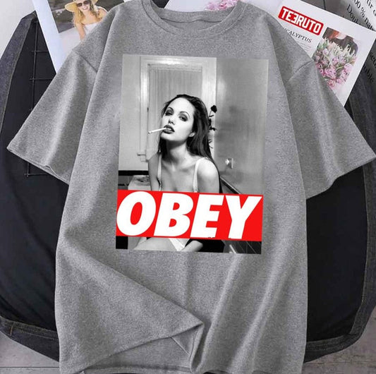 Angelina Jolie Obey Black And White Unisex T-Shirt - T-Shirt, Sweatshirt, Hoodie