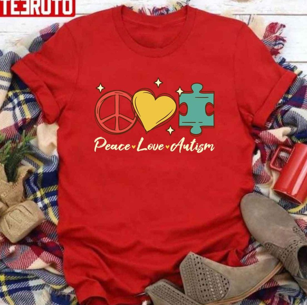 Peace Love Autism Neurodiversity And Adhd Awareness Unisex T-shirt - T-Shirt, Sweatshirt, Hoodie