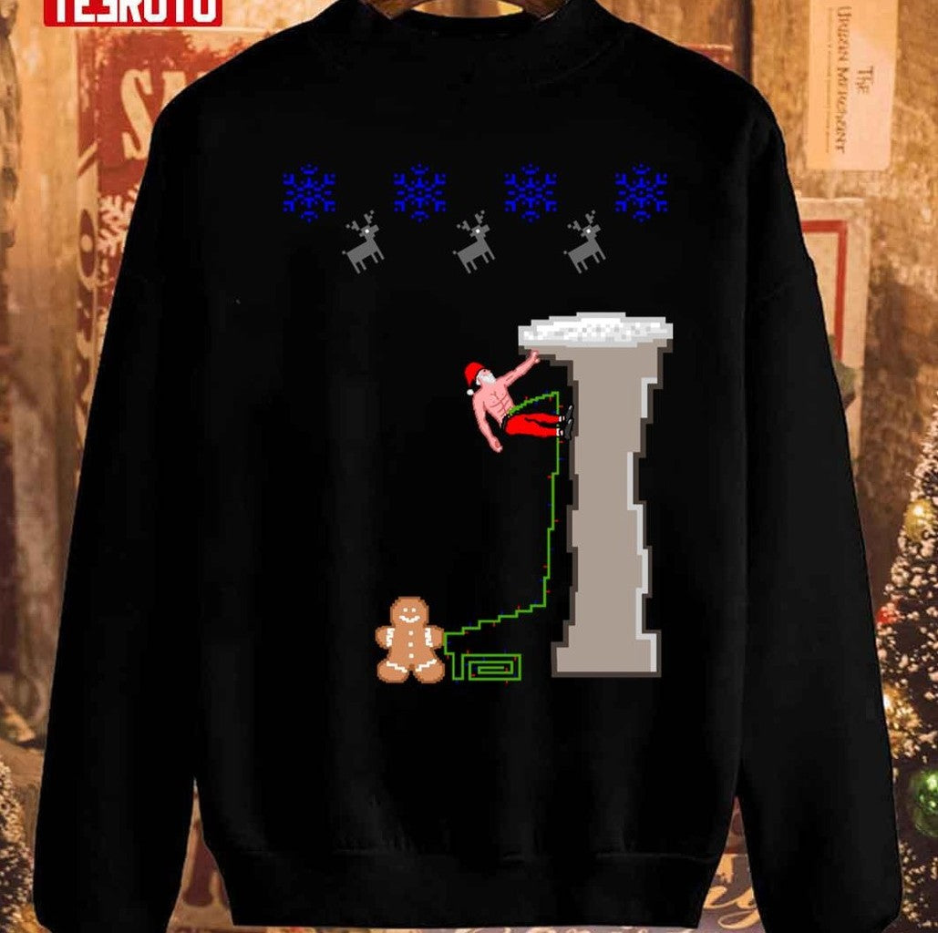 Pixel Santa Climbing Christmas Rock Climbing Unisex Sweatshirt - T-Shirt, Sweatshirt, Hoodie