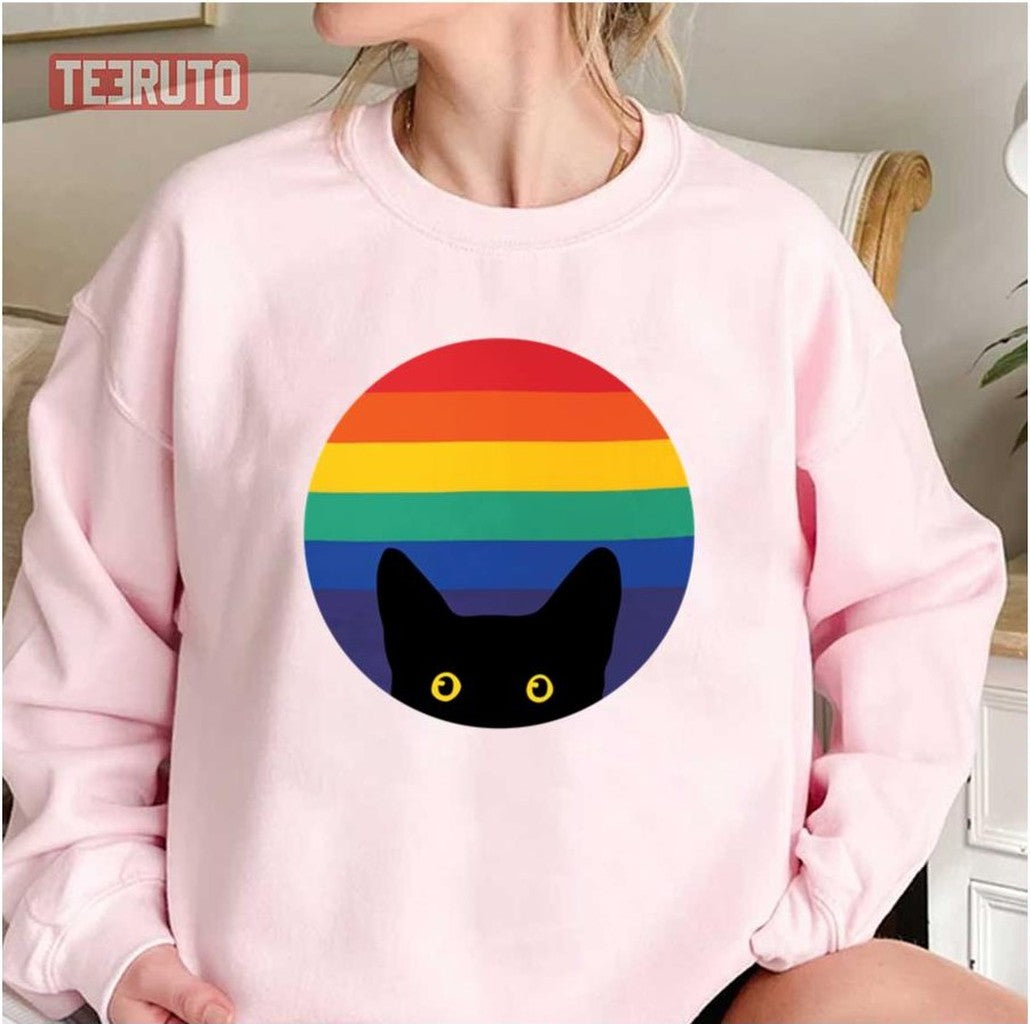 Peeking Cat In Rainbow Circle Unisex Sweatshirt - T-Shirt, Sweatshirt, Hoodie