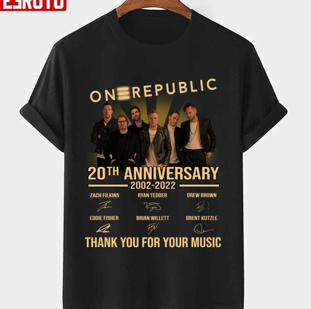 20th Anniversary Onerepublic 2002 2022 Thank You For Memories Signatures Unisex T-Shirt - T-Shirt, Sweatshirt, Hoodie