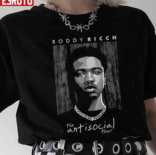 Antisocial Tours Retro Roddy Ricch Portrait Unisex T-Shirt - T-Shirt, Sweatshirt, Hoodie