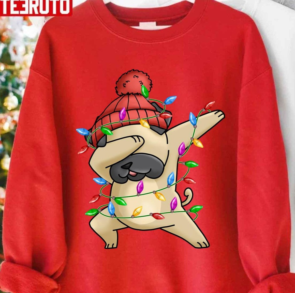 Pug Christmas Lights Santa Dabbing Through The Snow Unisex Sweatshirt - T-Shirt, Sweatshirt, Hoodie