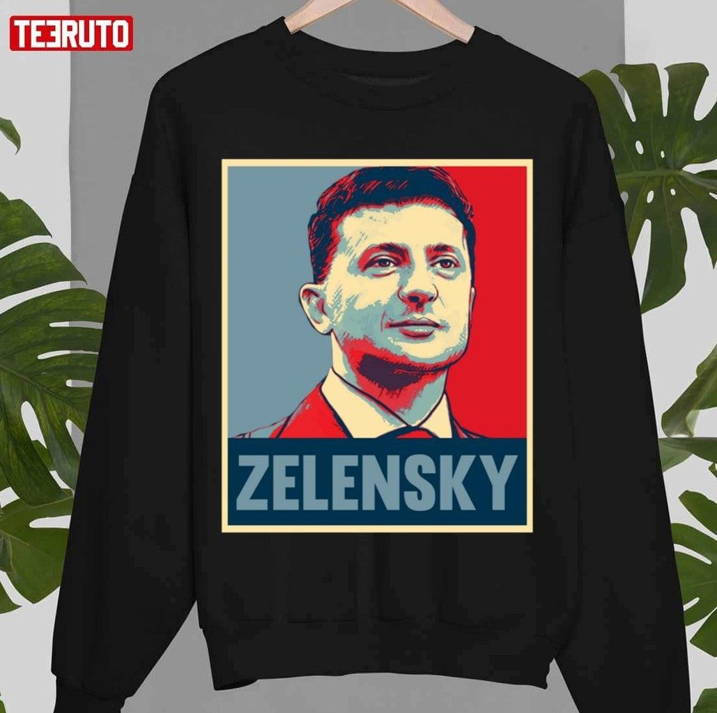 Portrait Ukrainian President Volodymyr Zelensky Hope Art Unisex Sweatshirt - T-Shirt, Sweatshirt, Hoodie