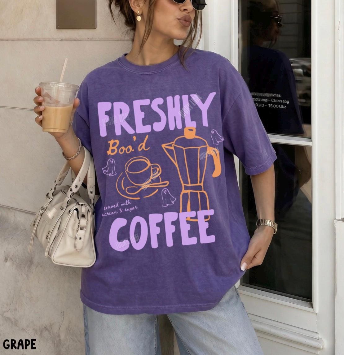 Comfort Colors Halloween Coffee Freshly Boo Ghos - Adult & Kids T-Shirts, Sweatshirts & Hoodies apparel design preview 1