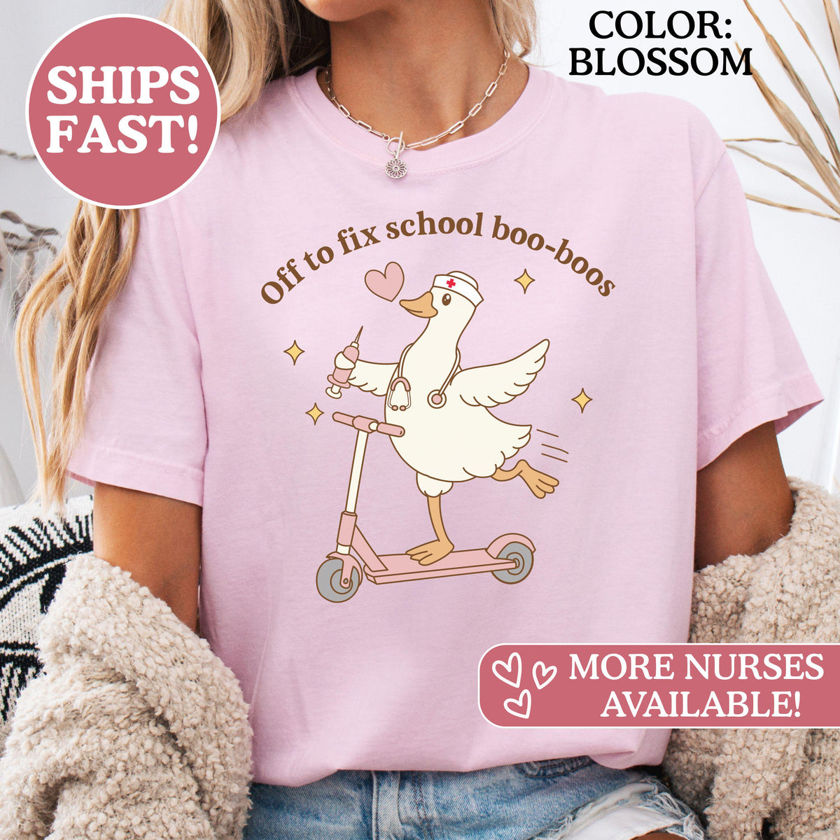 Comfort Colors School Nurse Back Goose Scooter Rn - Adult & Kids T-Shirts, Sweatshirts & Hoodies apparel design preview 1
