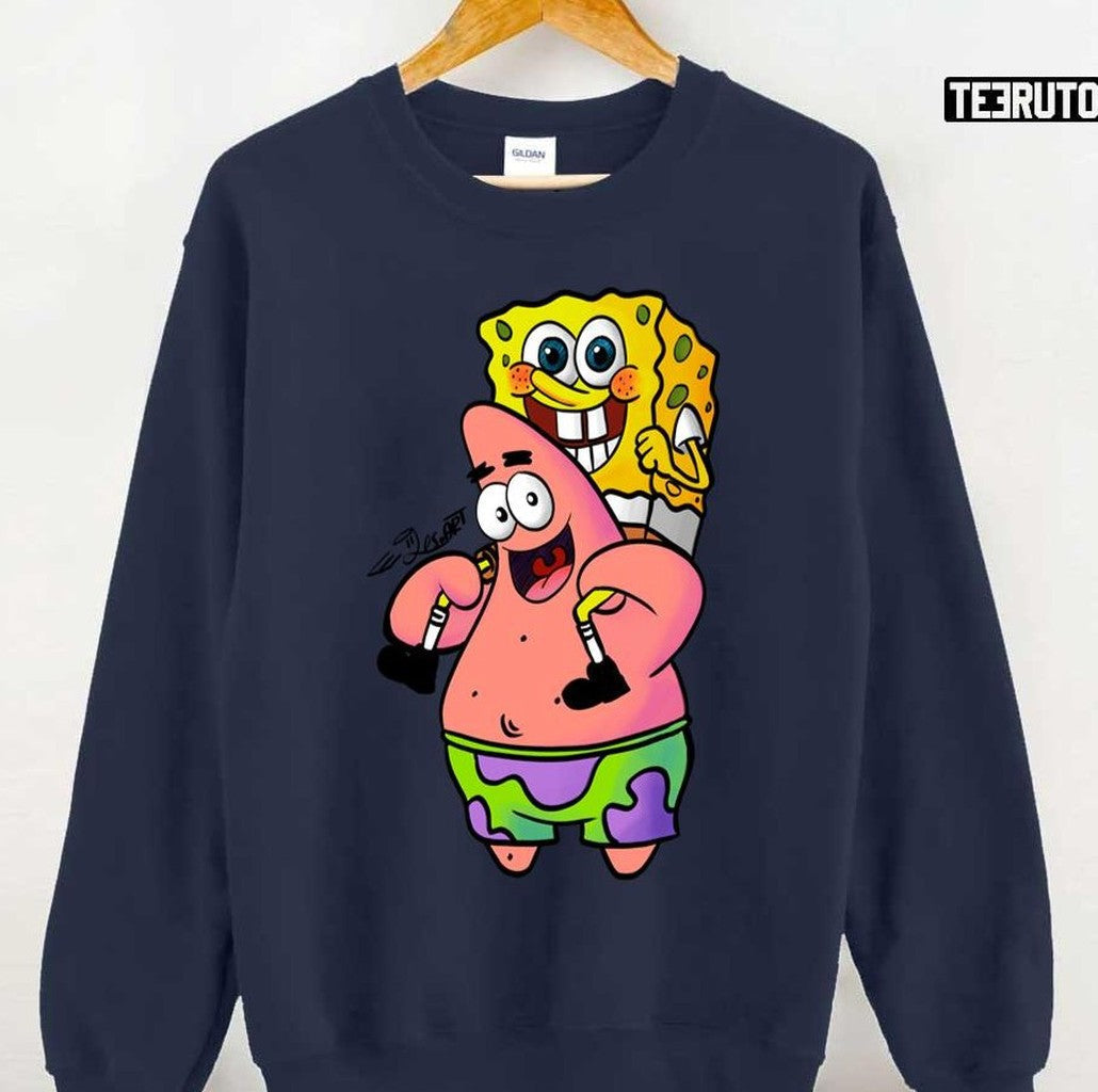 Patrick And Spongebob Bff Cartoon Art Unisex Sweatshirt - T-Shirt, Sweatshirt, Hoodie