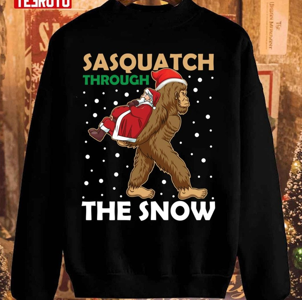 Sasquatch Through The Snow Funny Santa Abduction Unisex Sweatshirt - T-Shirt, Sweatshirt, Hoodie