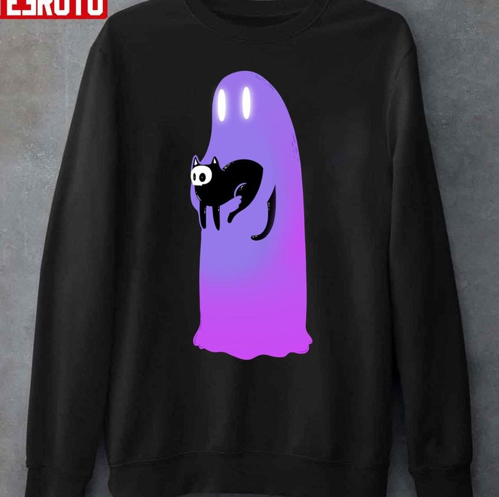 Purple Pink Ghost With Pet Cat Unisex Sweatshirt - T-Shirt, Sweatshirt, Hoodie