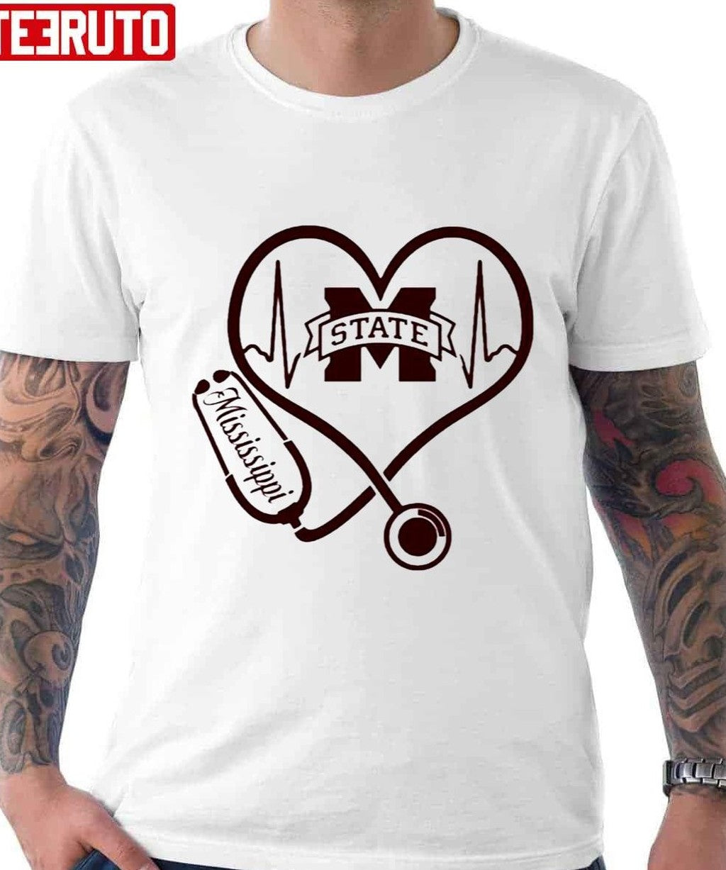 Nurse Love Mississippi State Bulldogs Heartbeat Unisex T-Shirt - T-Shirt, Sweatshirt, Hoodie